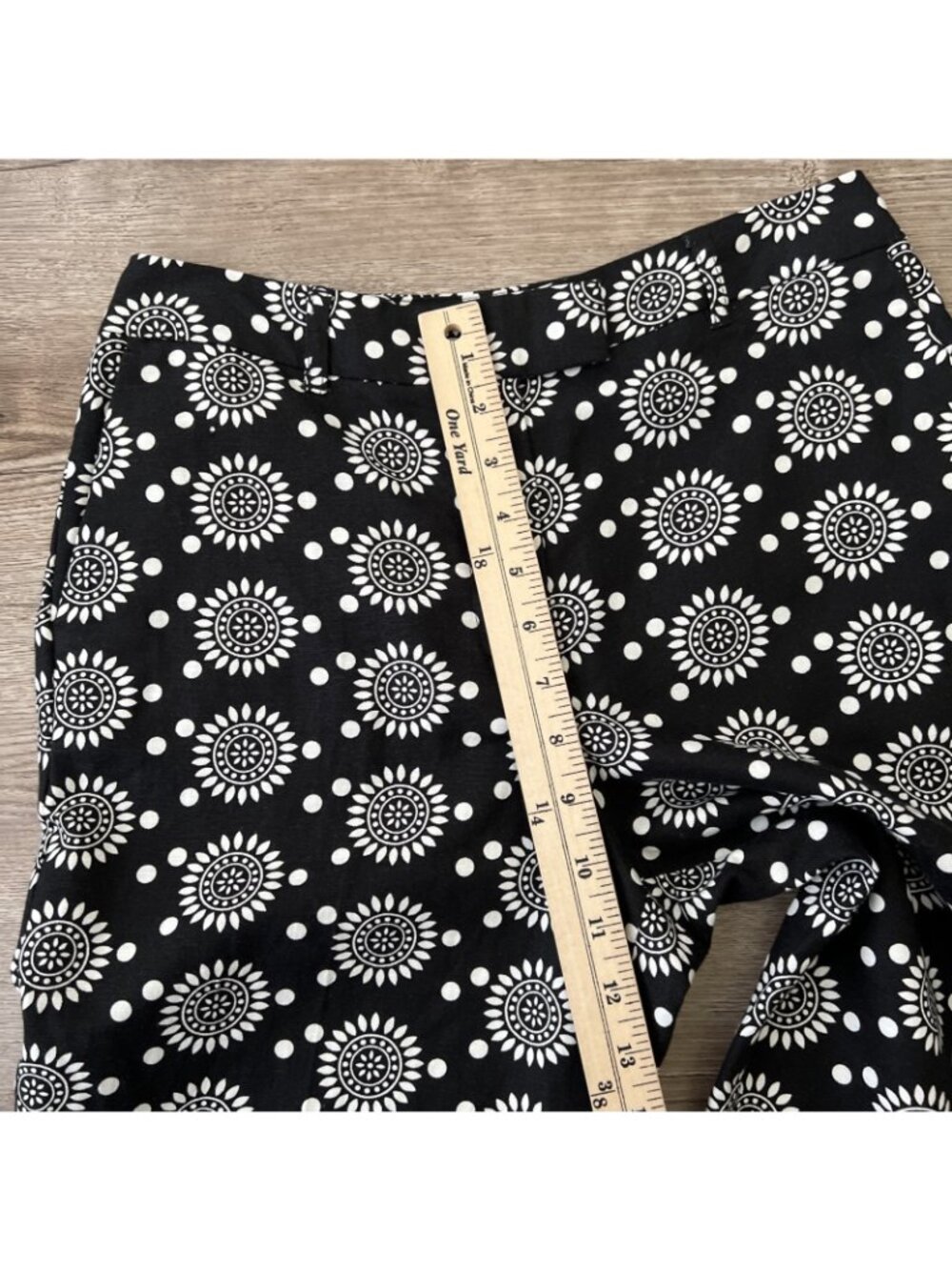 Boden Thea Linen Blend Trouser Womens 4‎ Petite Black Pattern Ankle Crop - Picture 11 of 16